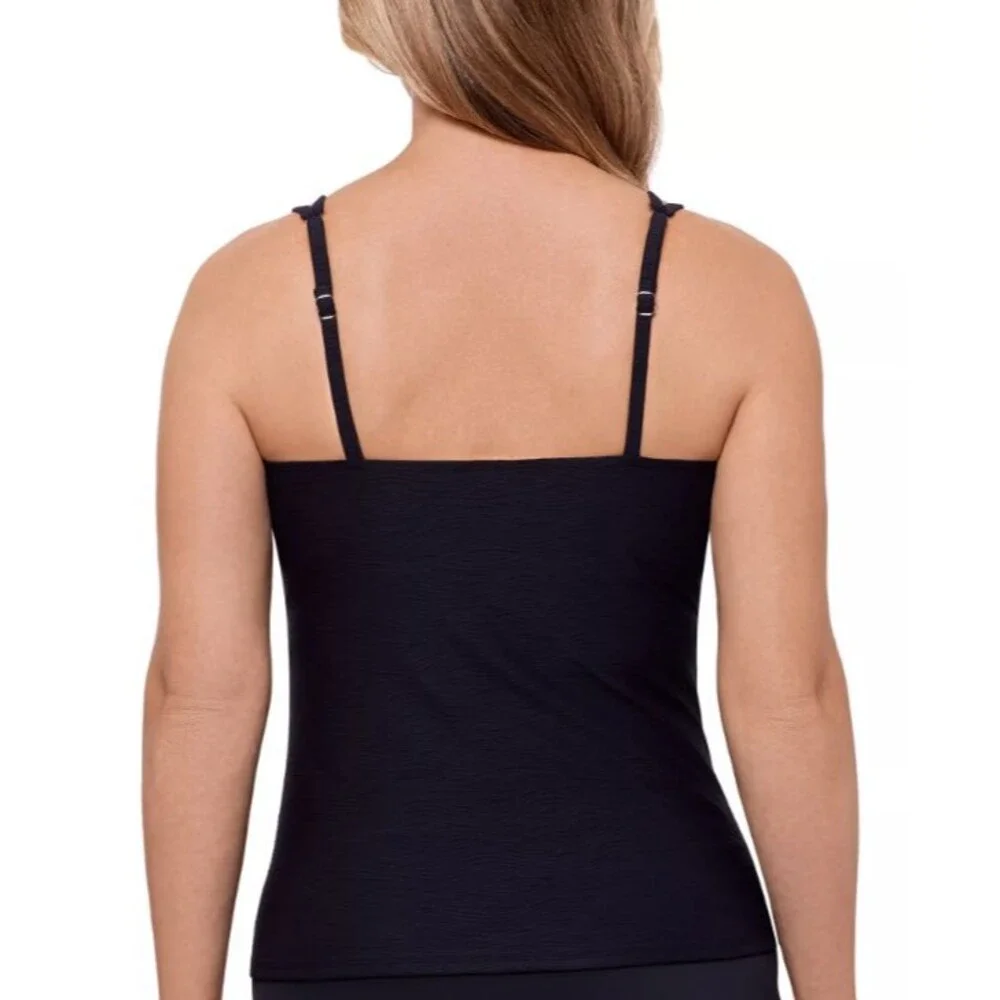 Swim Solutions Women's Paisley-Print Tunnel Tankini Top Black Size 14  18216 - Picture 2 of 3